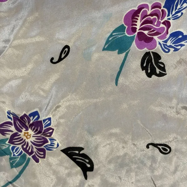 Vintage 80s Oscar de la Renta Silk Scarf Fringe Floral Purple & Teal Japan 52x11 - Image 8