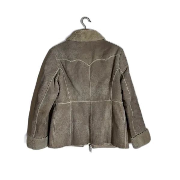 Guess Shearling Jacket Womens Medium Tan‎ Faux Fur Lined Suede leather coat y2k - Image 12