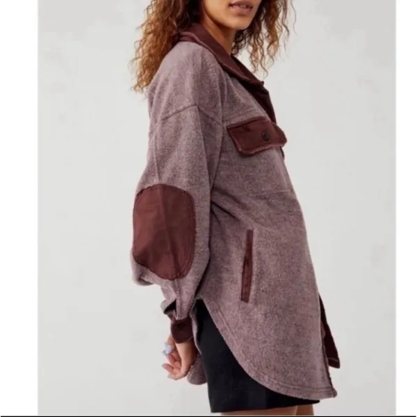 Free People‎ Shacket Oversized Button Down Utility Jacket Textured Cotton Blend - Image 3