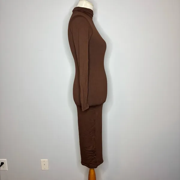Naked Wardrobe - Brown Turtleneck Long Sleeve Dress - Image 2