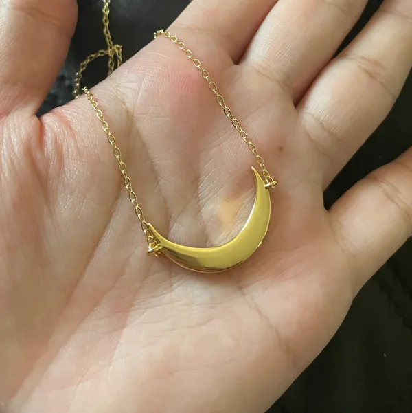 Real malachite Stone Pendant, 2 Way To Wear Moon Shape Pendant Gold - Image 4