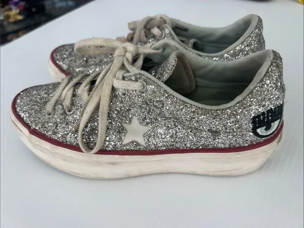 Converse X Chiara Ferragni Glitter Platform Shoes Size 7 - Image 3