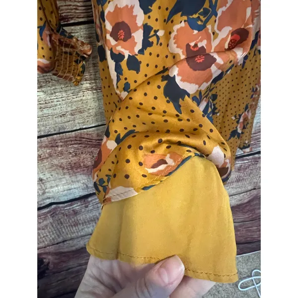 Free People Morning Light Floral Mini Dress in Yellow Gold Orange Womens Size 6 - Image 7