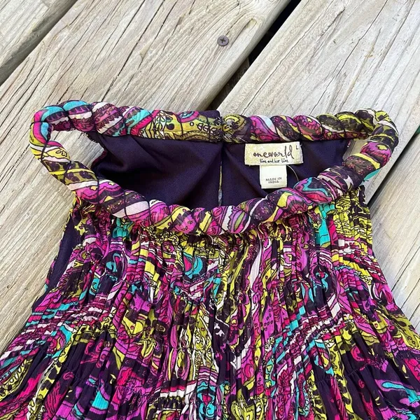 One World Women's Colorful Rope Neck Sleeveless Shift Dress Size L. NEW - Image 3