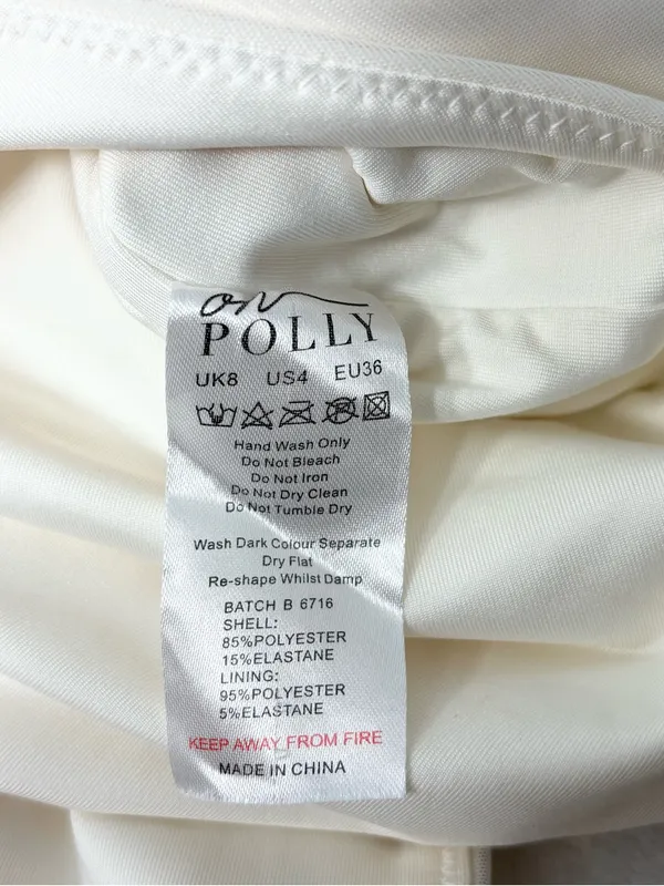 Oh Polly Ivory Pearl Beaded Sleeve Maxi Dress High Slit Formal Gown Size 4 - Image 15