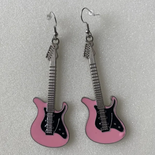 Electric guitar silver plated pink‎ dangle drop earrings faux fashion jewelry - Image 6