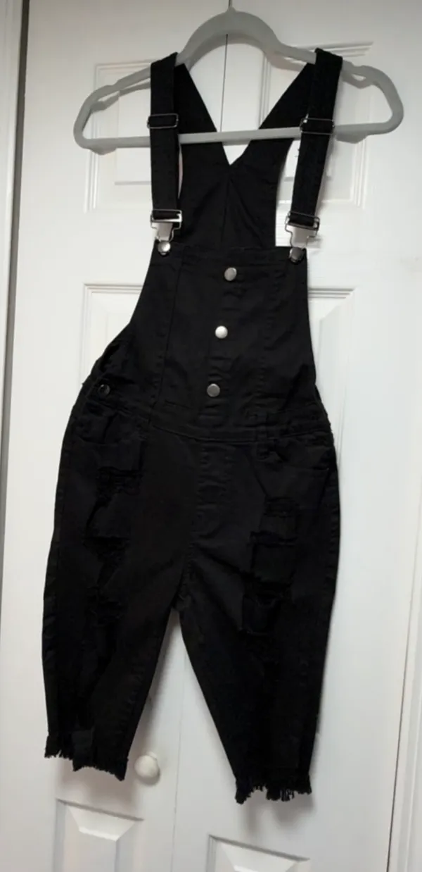 American Bazi Distressed Black Denim Overalls Shorts - Size M - Image 14
