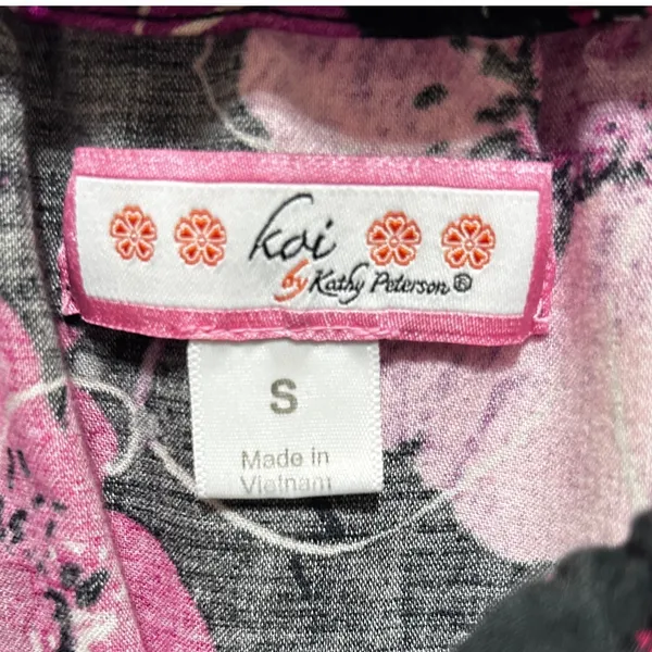 Koi Womens‎ Scrub Top S Black Pink Cottage Floral Nurse Medical Uniform Pockets - Image 7