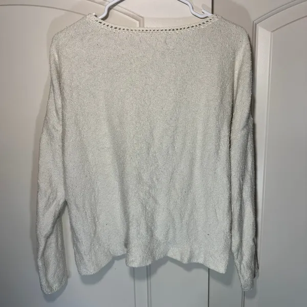 Anthropologie Sweater Women Small Cream Front Tie Knot Crochet Lace Cotton Blend - Image 5