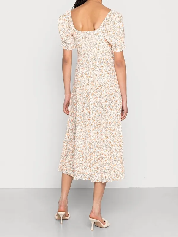 EVER NEW CURVE Plus Size Floral Midi Dress 18 Puff Sleeve Side Slit Smocked Back - Image 2