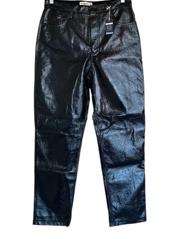 NWT Abercrombie & Fitch The 90s Straight Ultra High Rise Faux Leather Pant - Image 6