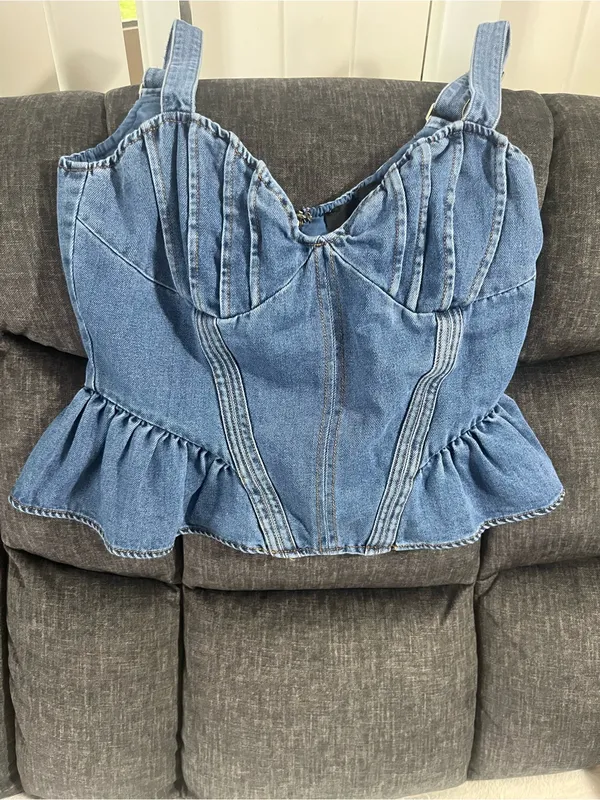 Blue Denim Peplum Zip - Image 2