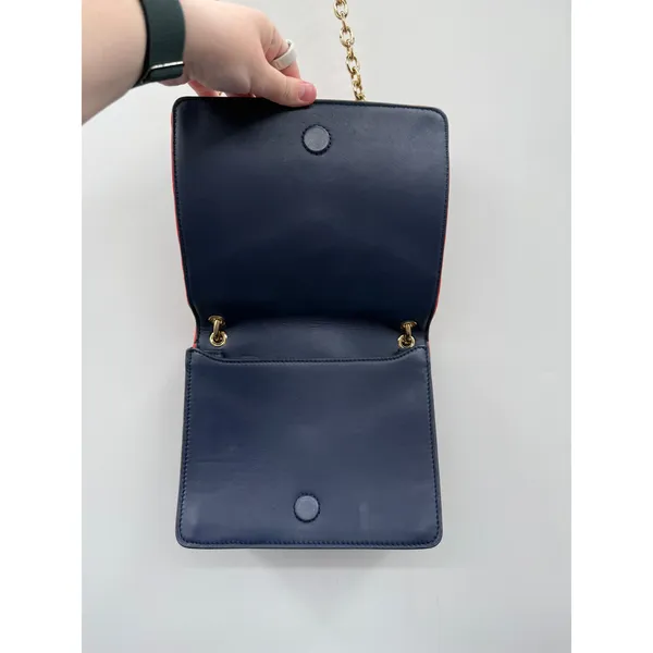 Tory Burch Alexa Convertible Shoulder Bag Navy Red Embroidered‎ Leather Chain - Image 8