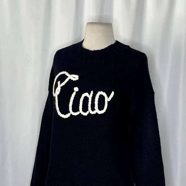 WILDFOX Couture Dinner Party‎ Ciao Bella Black White Embroidered Sweater Small - Image 6