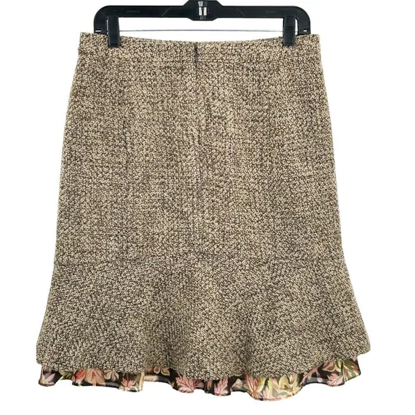 Ann Taylor Loft Women Tweed Texture Flounce Skirt Brown Floral Hem Accent Size 8 Wool Blend - Image 2
