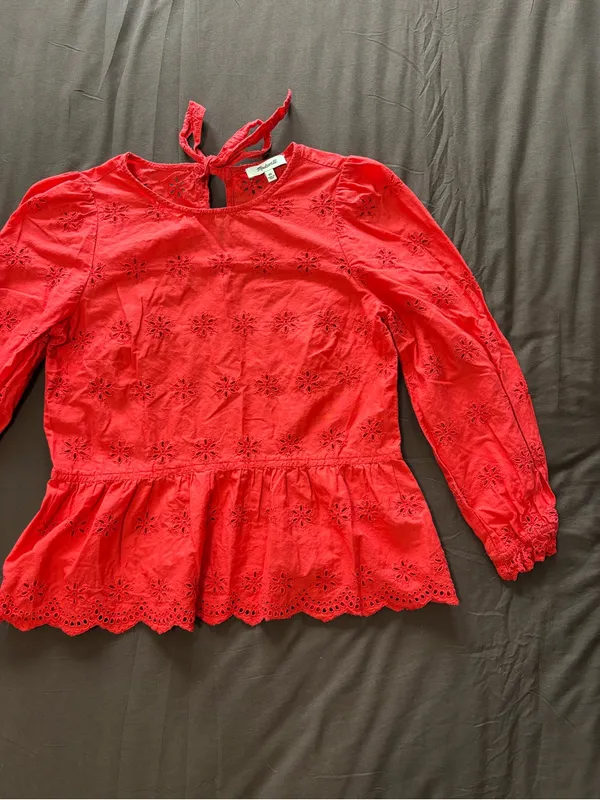 Madewell Red Eyelet Peplum Blouse - Image 4