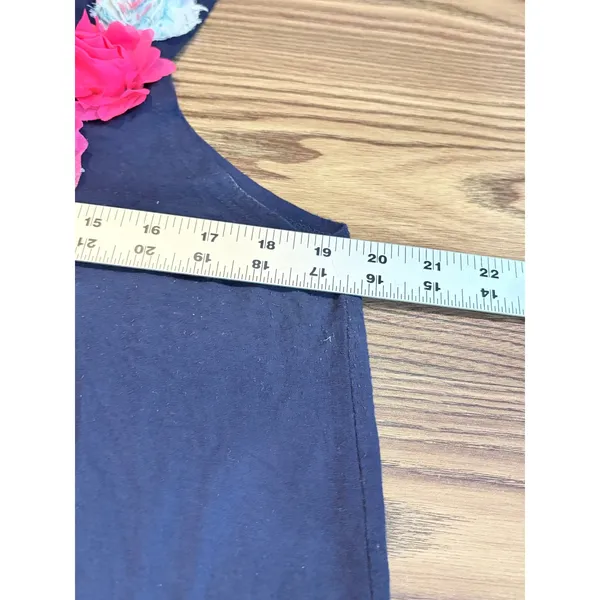 Feratelli Tank Top L Navy 3D Floral Rosette Applique Cotton Artsy Whimsical - Image 9