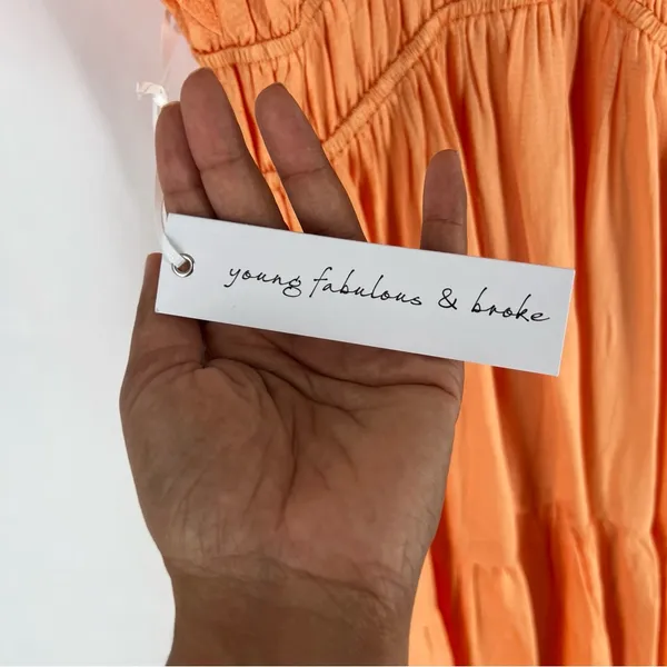 Young Fabulous & Broke Mara Dress Orange Plunging V-Neck‎ Satin Tiered Maxi M - Image 12
