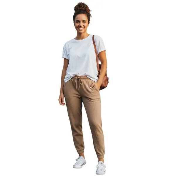 One Step Up Textured Tan Joggers | XL High-Waist Neutral Track Pants - Image 2