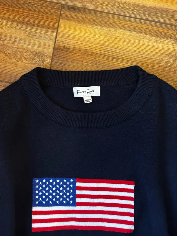 Faded rose American flag sweater - Image 2