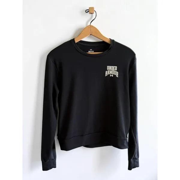 Under Armour Womens Rival Fleece Crewneck Sweatshirt Black‎ Graphic Logo Small - Image 2