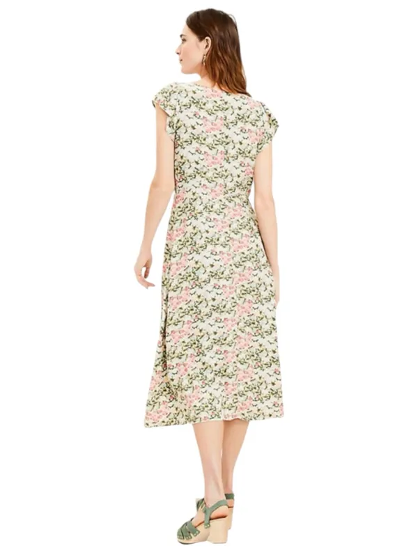 Loft Agave Floral Cap Sleeve Sweetheart Neckline Button Down Midi Dress Size 4 - Image 2