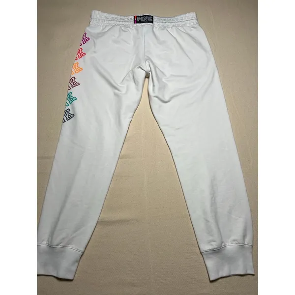 Victoria's Secret PINK White Everyday Lounge Casual Jogger Rainbow Logo Size M - Image 3