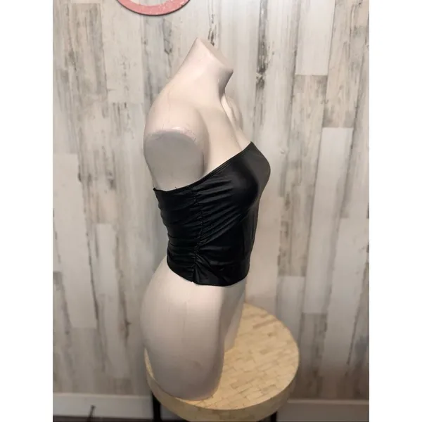Black Faux Leather Tube Top Small | Strapless Shiny Clubwear Tank - Image 3