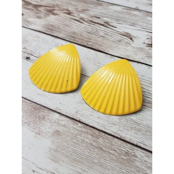 Vintage Stud Earrings Large Yellow Statement Earrings Retro - Image 2
