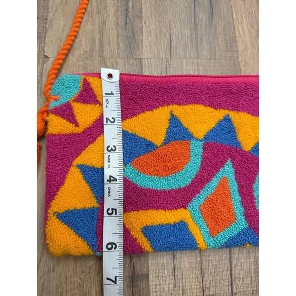 Boho Embroidered Crossbody Bag Colorful Tassel Shoulder Purse Wristlet - Image 7