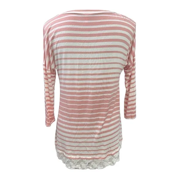 Pinkblush Pink White Striped Lace Hem Tunic Top Size Small 3/4 Sleeve - Image 4