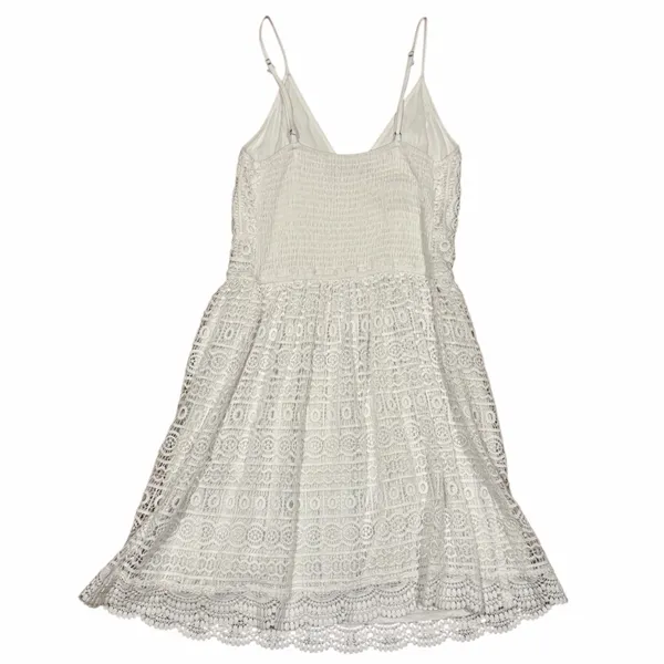 Abercrombie White Crochet Lace Mini Dress Boho Festival Smocked V-Neck - Image 3