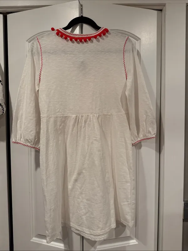 Boden Naomi‎ White Swim Coverup with Red Pom-Pom Trim 6L - Image 6