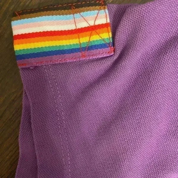 Tommy Hilfiger Women M Slim Fit Stretch Pride Flag Polo Short Sleeve Purple Y2K‎ - Image 5