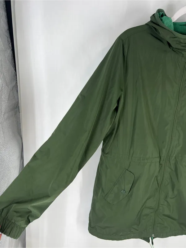 Old Navy Active Olive Green Hooded Windbreaker‎ Jacket Medium - Image 2