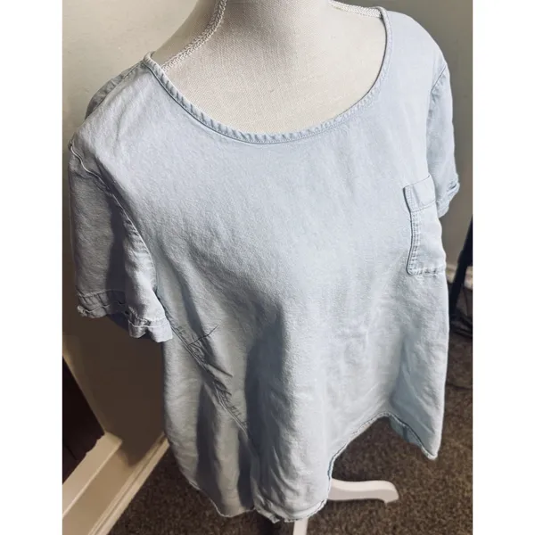 J. Jill Womens Denim Shirt sz‎ XL Chambray Tencel Lyocell Short Sleeve Top - Image 6