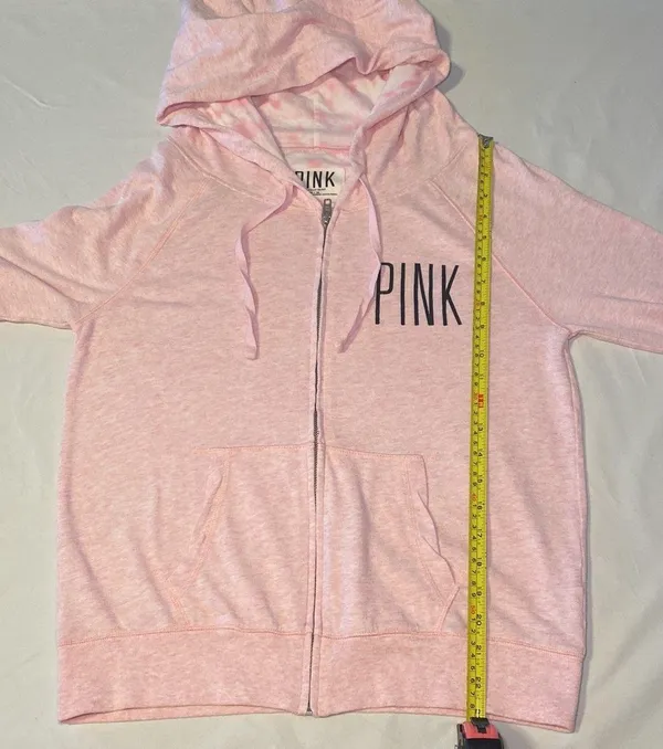 Victoria's Secret PINK Lightweight Light Pink Perfect Zip Hoodie Size Medium EUC - Image 11