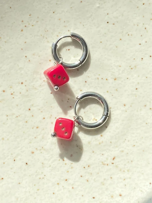 Handmade y2k funky unique red dice Czech glass dangle earrings ❤️ - Image 5