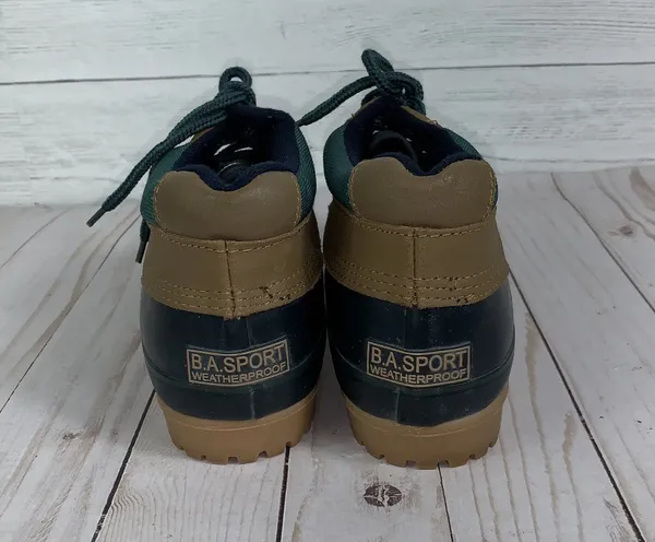 Vintage B.A. Sport weatherproof low top duck rain boots womens size 9 black/green/tan. Insoles of Dupont, Thermolite performance insulation - Image 5