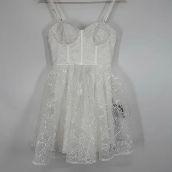 Lulus Tulle Mini Dress Embroidered Strapless Size XS Floral Bachelorette Bridal - Image 2
