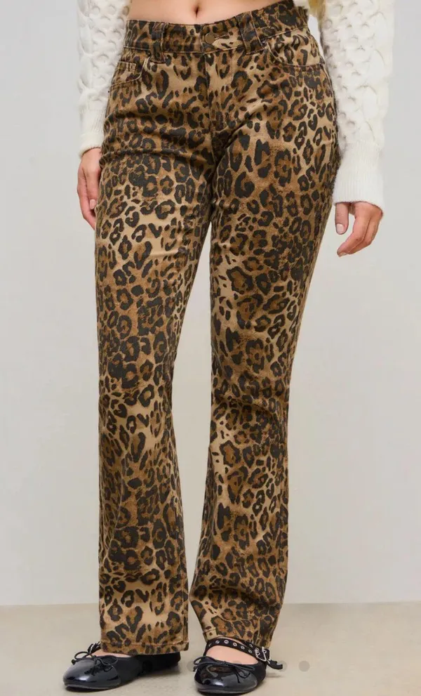Leopard Print Flare Jeans Multi Size 4 - Image 3