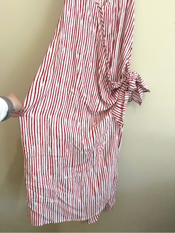 Paulina Katarina Red Striped Wrap Midi Summer Dress Size Large - Image 3