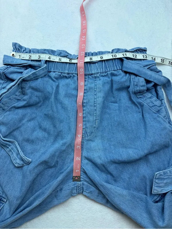 Tgla Paperbag Waist Denim Cargo Jogger Pants Tie Belt - Image 7