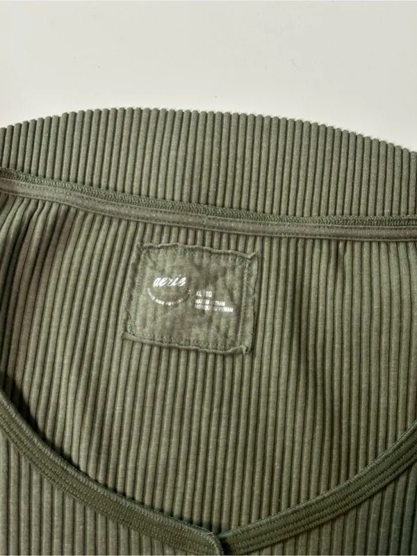 Aerie Essential Henley Layering Long Sleeve Ribbed Cotton Blend T-Shirt Size XL - Image 8