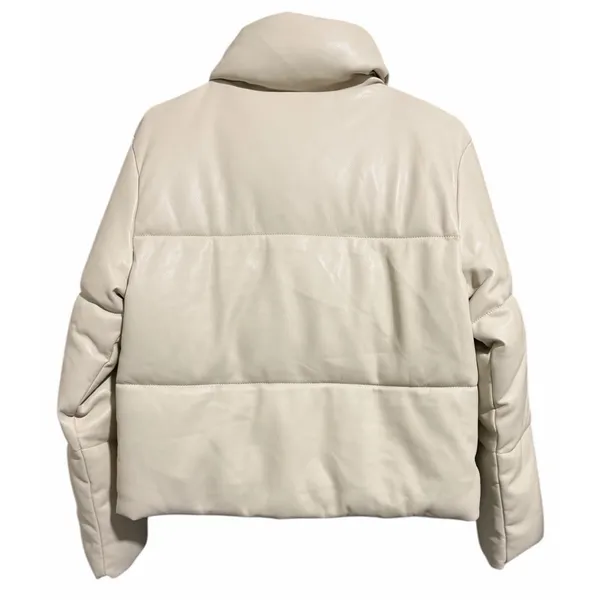 Abercrombie & Fitch Mini Puffer Vegan Leather Jacket Cream Women's Size‎ Small - Image 2