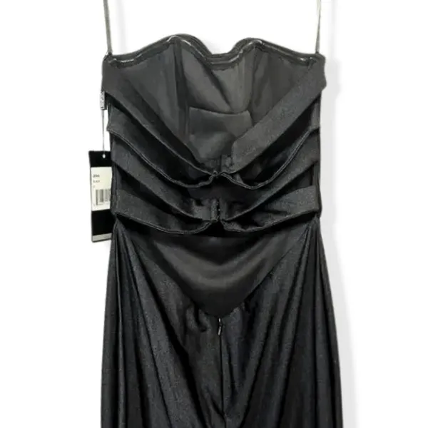 La Femme Maxi Dress Strapless Crisscross High Slit Full Length Black W US 0 NWT - Image 6