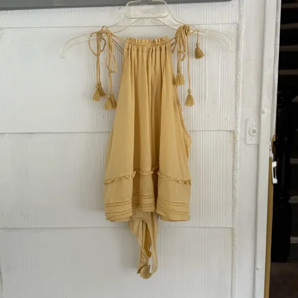 Free People Trust Me Pleated Tie Shoulder Bodysuit in Yellow - Image 3