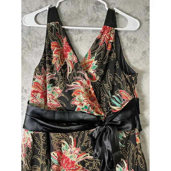 Vintage Y2K Floral Satin Midi Dress Fairy‎ Grunge Boho Tie Waist Sleeveless Med - Image 2