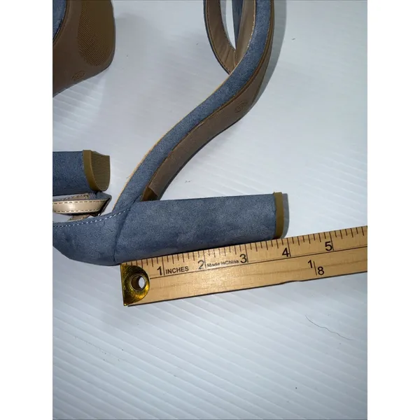 Lulus Taylor Heels Womens Size 5.5 Blue Faux Suede Ankle Strap 4" Block Heel - Image 7