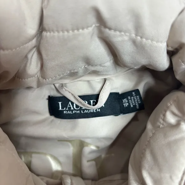 Lauren Ralph Lauren Puffer Zip Up Jacket Coat size XS Cream hidden hood - Image 5